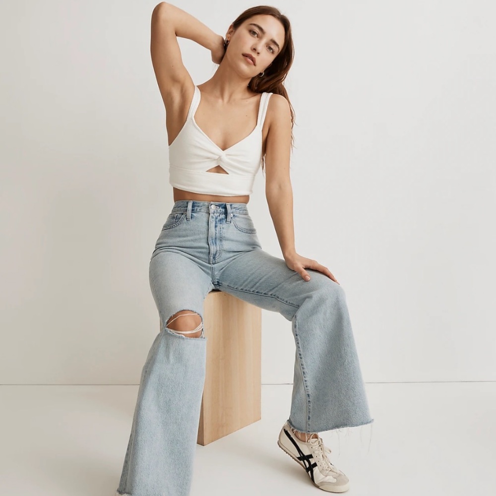 MADEWELL CUTOUT KNOT FRONT CROP TANK TOP IN LIGHTHOUSE SIZE MEDIUM NWT